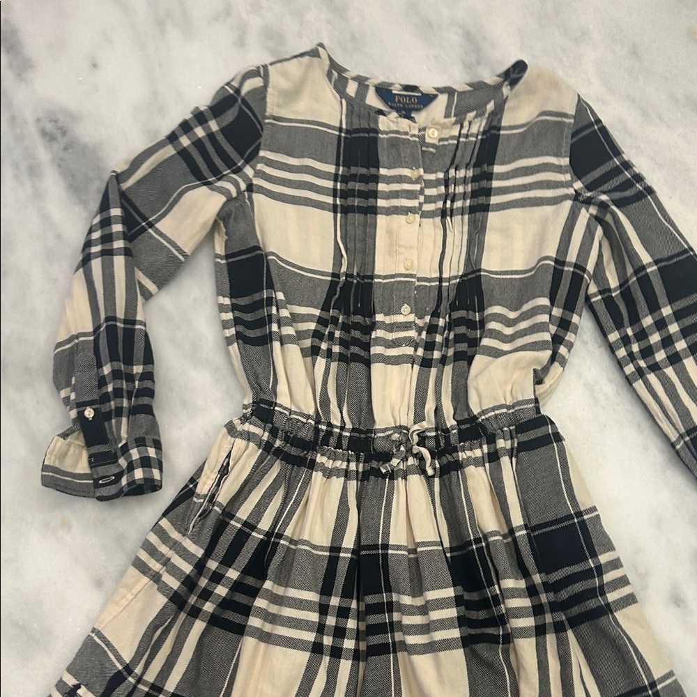Ralph Lauren Black and Cream Plaid Kids Dress